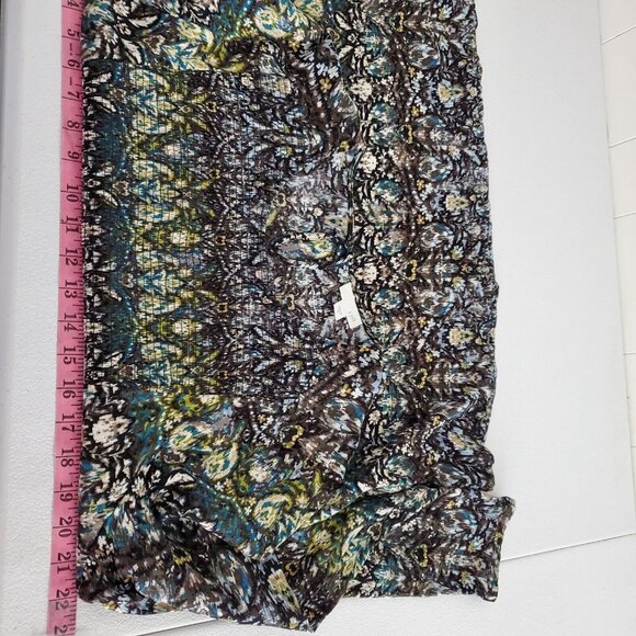 J Jill Womens Smocked Geometric Blouse Size XL Long Sleeve Keyhole Art To Wear - Picture 6 of 9